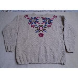 Vintage Outback Red Sweater Women Sz M Wool Beige Snowflake Cable Knit Grandma